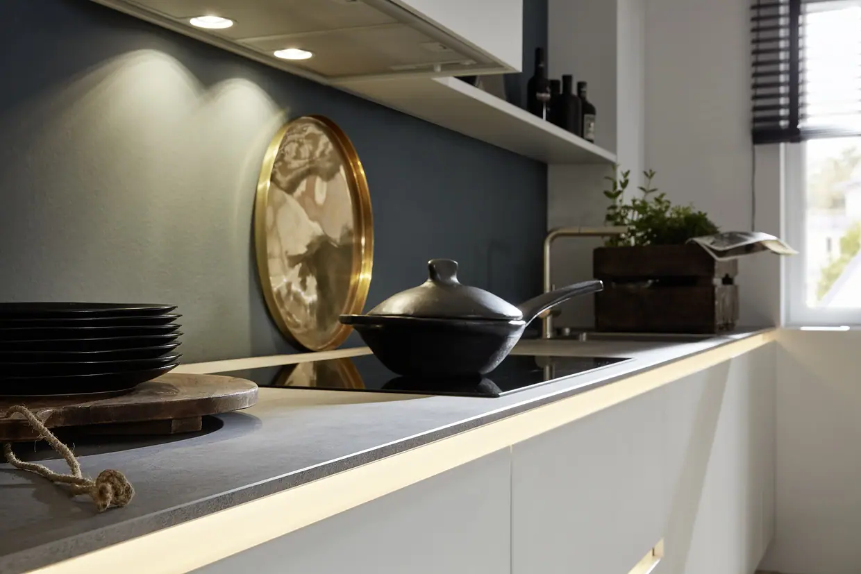 Slim Nolte worktop with integrated under-cabinet light